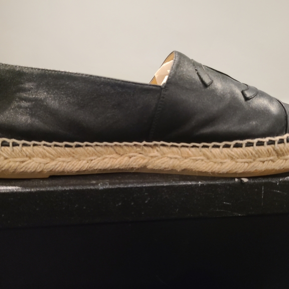 Chanel Black Leather Espadrilles with Woven Trim - Picture 7 of 13